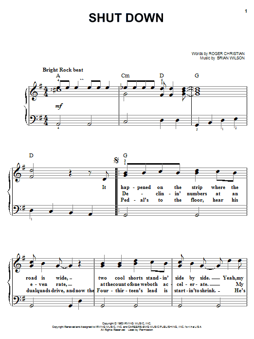 Learn to play The Beach Boys Shut Down sheet music for Easy Piano in minutes. The Beach Boys Shut Down sheet music notes and chords. Download Printable PDF.