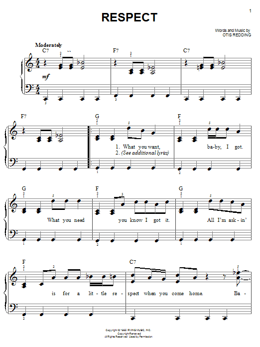 Learn to play Aretha Franklin Respect sheet music for Easy Piano in minutes. Aretha Franklin Respect sheet music notes and chords. Download Printable PDF.