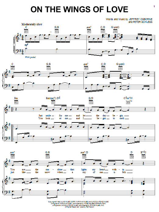 Learn to play Jeffrey Osborne On The Wings Of Love sheet music for Piano, Vocal & Guitar (Right-Hand Melody) in minutes. Jeffrey Osborne On The Wings Of Love sheet music notes and chords. Download Printable PDF.