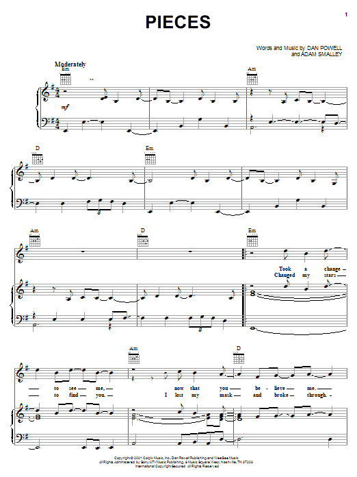 Learn to play Dan Powell Pieces sheet music for Piano, Vocal & Guitar (Right-Hand Melody) in minutes. Dan Powell Pieces sheet music notes and chords. Download Printable PDF.