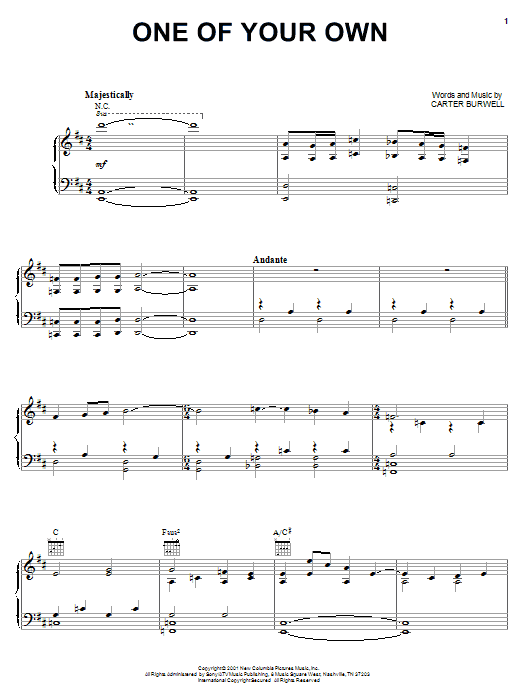 Learn to play Carter Burwell One Of Your Own sheet music for Piano, Vocal & Guitar (Right-Hand Melody) in minutes. Carter Burwell One Of Your Own sheet music notes and chords. Download Printable PDF.