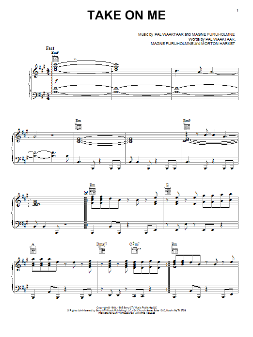 Learn to play a-ha Take On Me sheet music for Piano, Vocal & Guitar (Right-Hand Melody) in minutes. a-ha Take On Me sheet music notes and chords. Download Printable PDF.