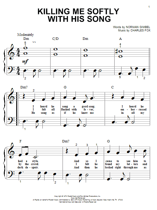 Learn to play Roberta Flack Killing Me Softly With His Song sheet music for Piano (Big Notes) in minutes. Roberta Flack Killing Me Softly With His Song sheet music notes and chords. Download Printable PDF.