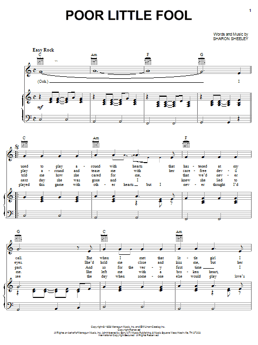 Learn to play Ricky Nelson Poor Little Fool sheet music for Piano, Vocal & Guitar (Right-Hand Melody) in minutes. Ricky Nelson Poor Little Fool sheet music notes and chords. Download Printable PDF.