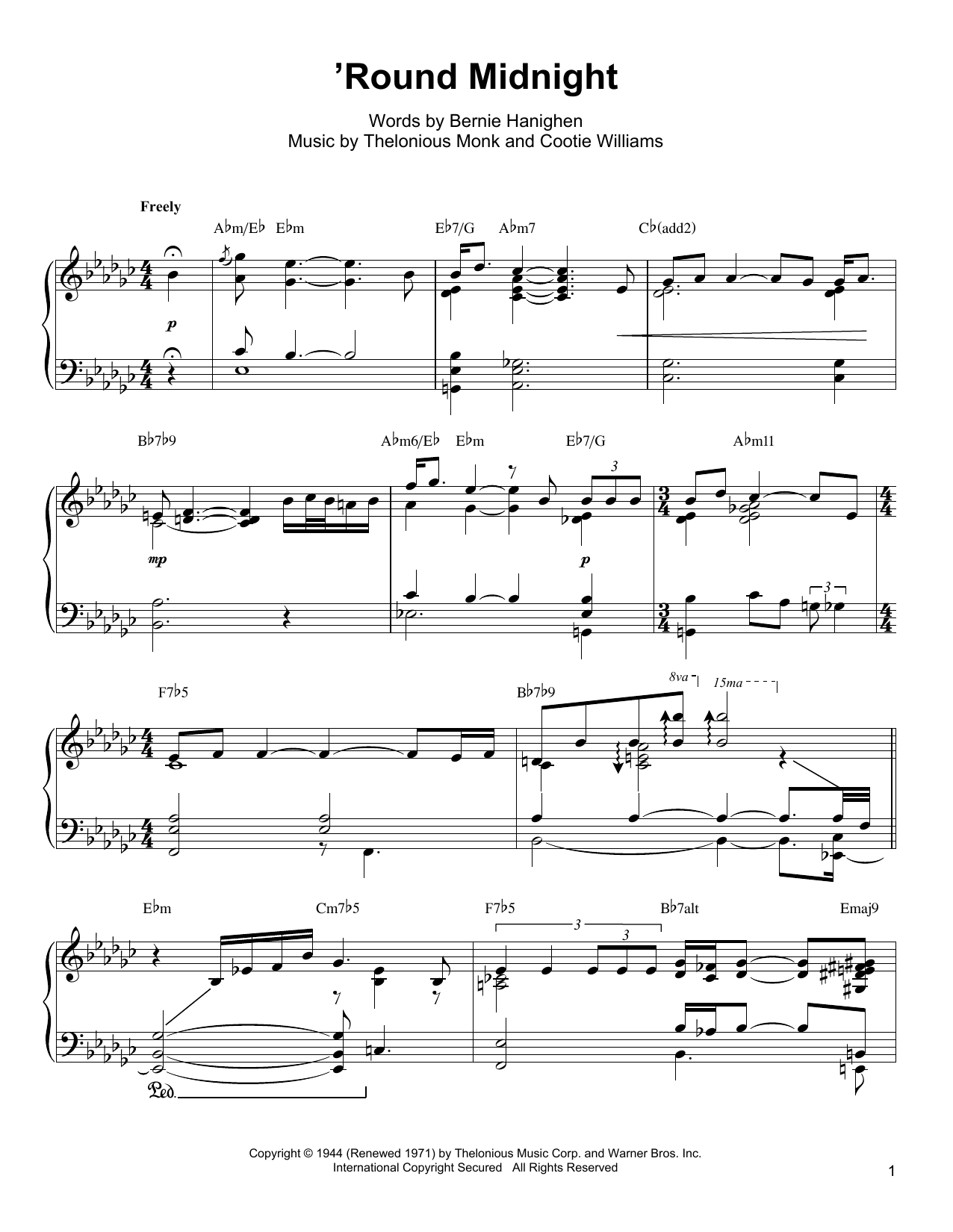 Learn to play Oscar Peterson 'Round Midnight sheet music for Piano Transcription in minutes. Oscar Peterson 'Round Midnight sheet music notes and chords. Download Printable PDF.
