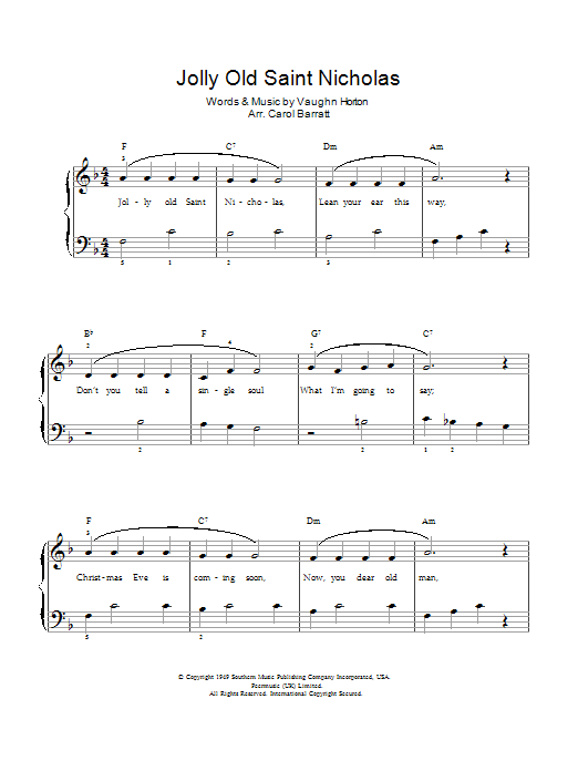 Download Christmas Carol Jolly Old Saint Nicholas Sheet Music and learn how to play Piano & Vocal PDF digital score in minutes