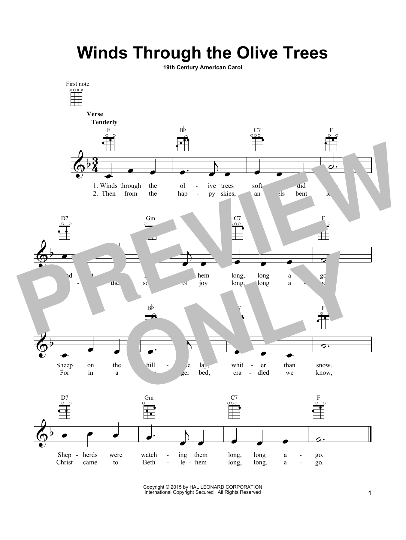 Download 19th Century American Carol Winds Through The Olive Trees Sheet Music and learn how to play Ukulele PDF digital score in minutes