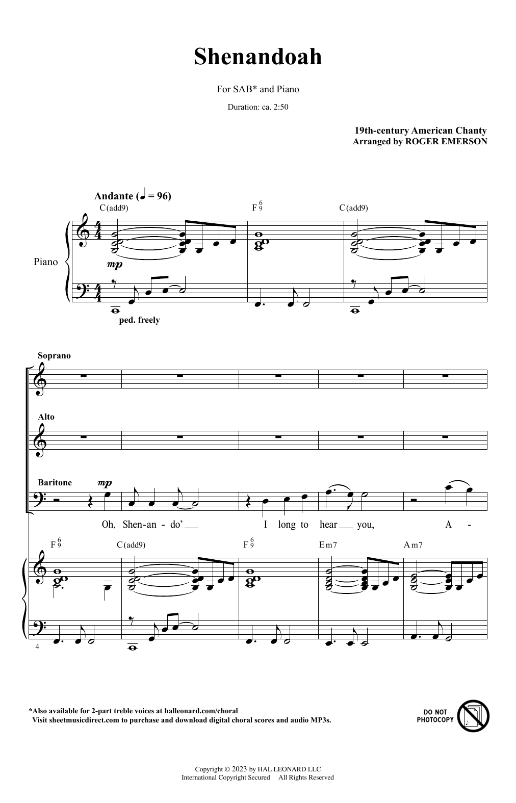 Download 19th Century American Chanty Shenandoah (arr. Roger Emerson) Sheet Music and learn how to play SAB Choir PDF digital score in minutes
