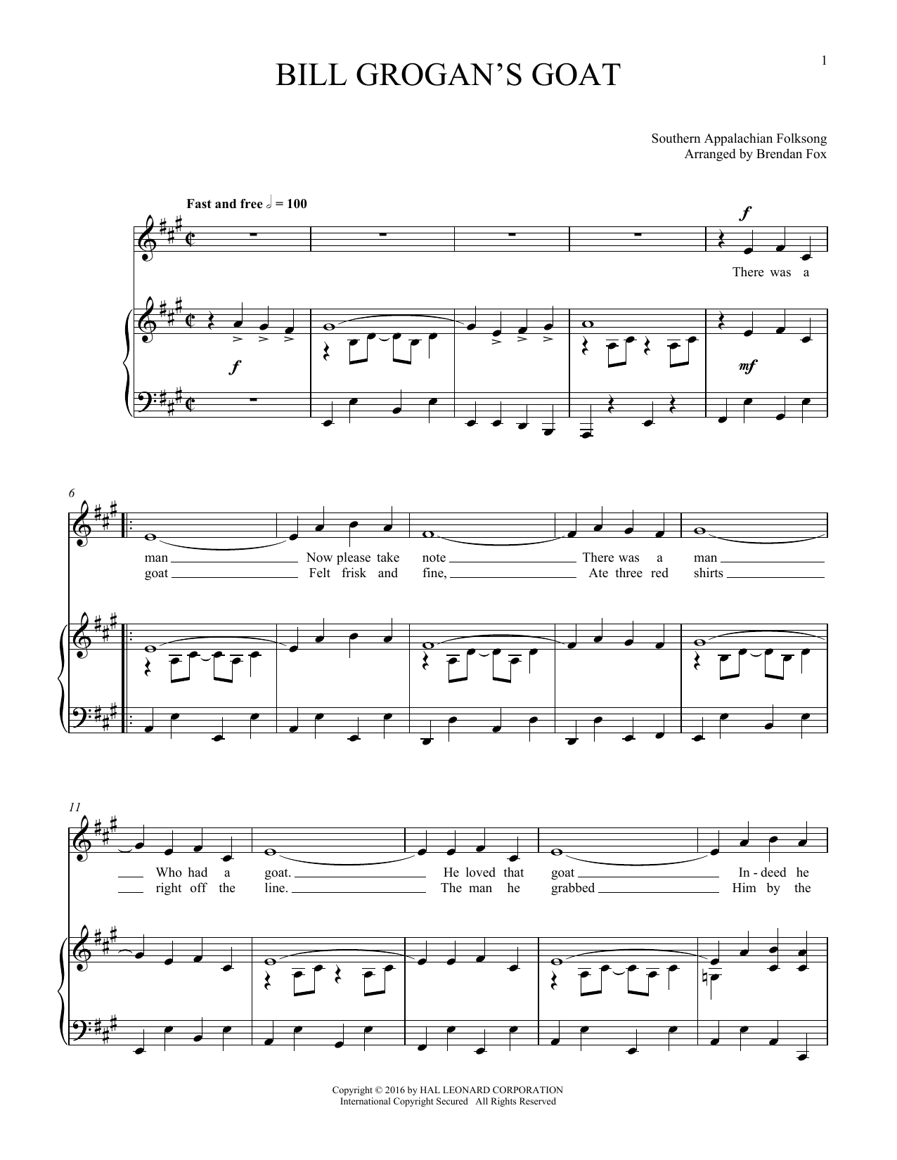 Download Traditional American Folksong Bill Grogan's Goat Sheet Music and learn how to play Piano & Vocal PDF digital score in minutes