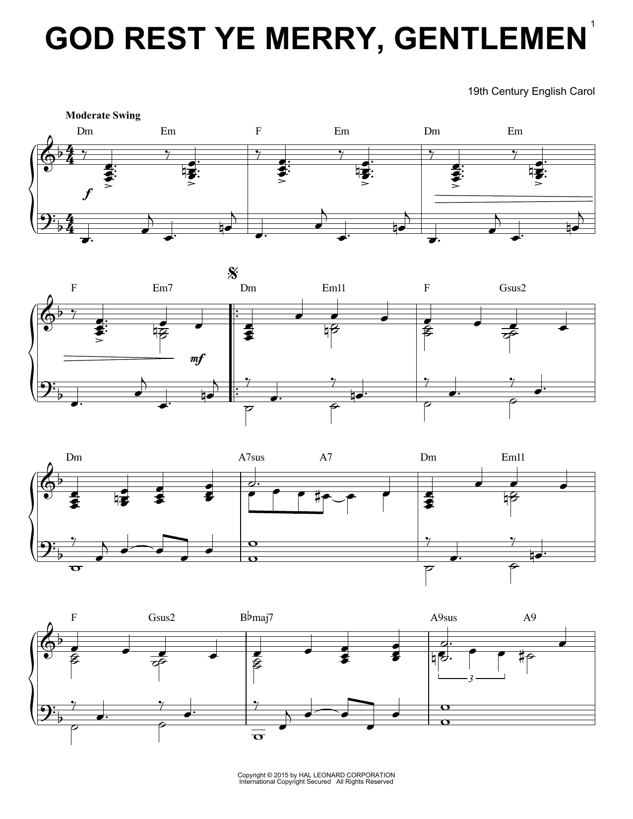 Download Christmas Carol God Rest Ye Merry, Gentlemen Sheet Music and learn how to play Piano PDF digital score in minutes