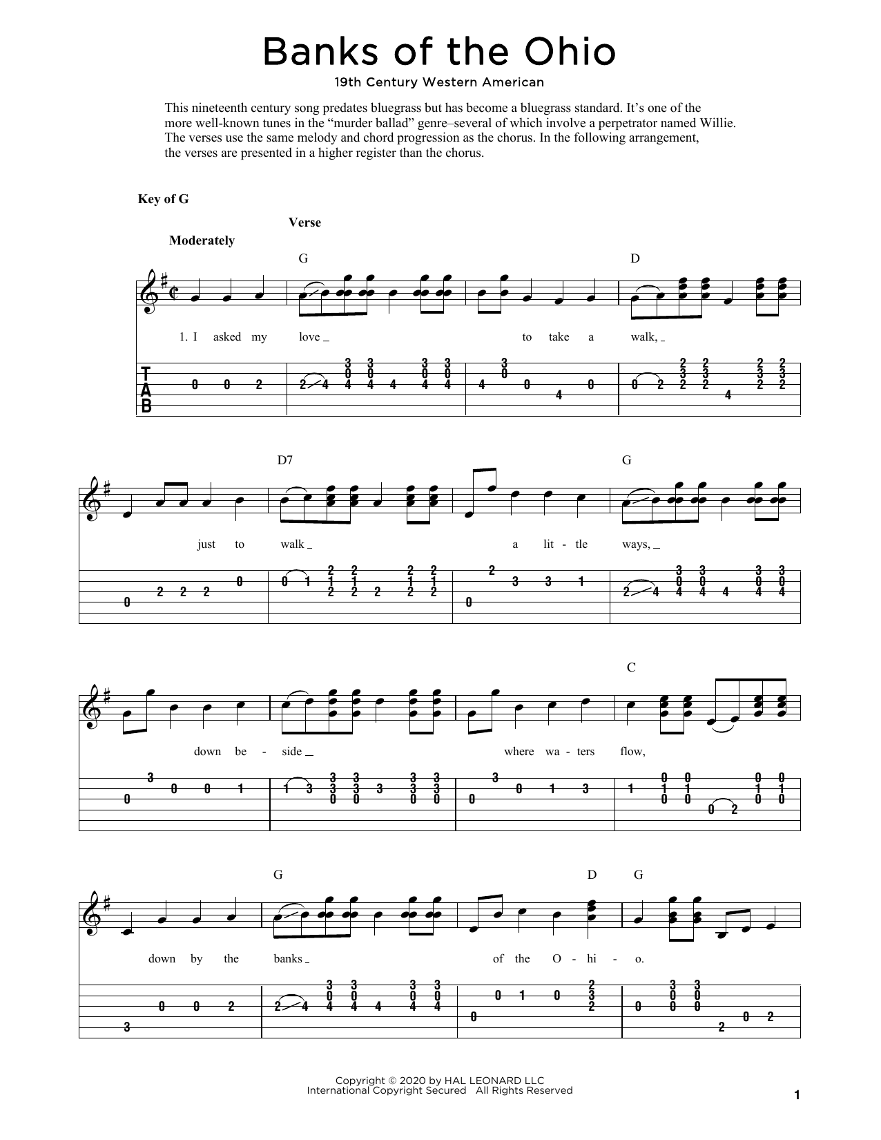 Download 19th Century Western American Banks Of The Ohio (arr. Fred Sokolow) Sheet Music and learn how to play Solo Guitar PDF digital score in minutes