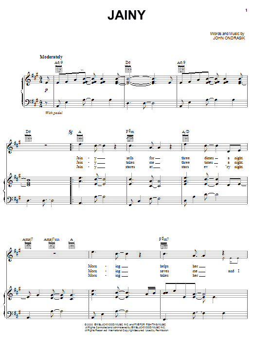 Learn to play Five For Fighting Jainy sheet music for Piano, Vocal & Guitar (Right-Hand Melody) in minutes. Five For Fighting Jainy sheet music notes and chords. Download Printable PDF.