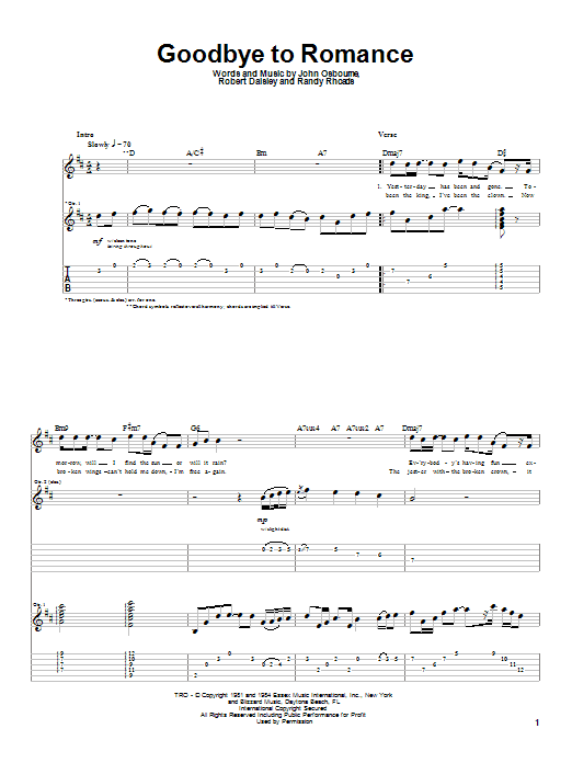 Learn to play Ozzy Osbourne Goodbye To Romance sheet music for Guitar Tab in minutes. Ozzy Osbourne Goodbye To Romance sheet music notes and chords. Download Printable PDF.