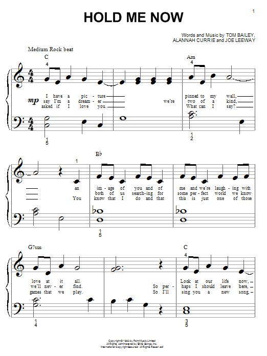 Learn to play Thompson Twins Hold Me Now sheet music for Piano (Big Notes) in minutes. Thompson Twins Hold Me Now sheet music notes and chords. Download Printable PDF.