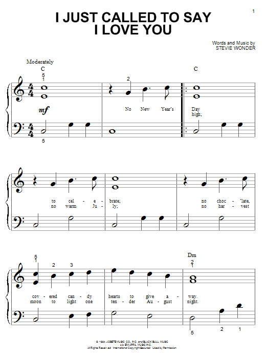 Learn to play Stevie Wonder I Just Called To Say I Love You sheet music for Piano (Big Notes) in minutes. Stevie Wonder I Just Called To Say I Love You sheet music notes and chords. Download Printable PDF.
