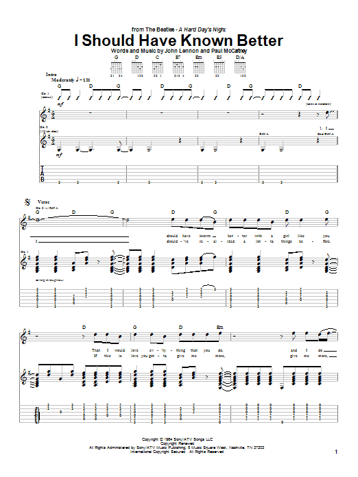 Learn to play The Beatles I Should Have Known Better sheet music for Guitar Tab in minutes. The Beatles I Should Have Known Better sheet music notes and chords. Download Printable PDF.