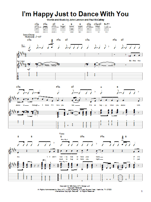 Learn to play The Beatles I'm Happy Just To Dance With You sheet music for Guitar Tab in minutes. The Beatles I'm Happy Just To Dance With You sheet music notes and chords. Download Printable PDF.