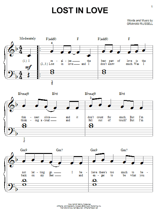 Learn to play Air Supply Lost In Love sheet music for Piano (Big Notes) in minutes. Air Supply Lost In Love sheet music notes and chords. Download Printable PDF.