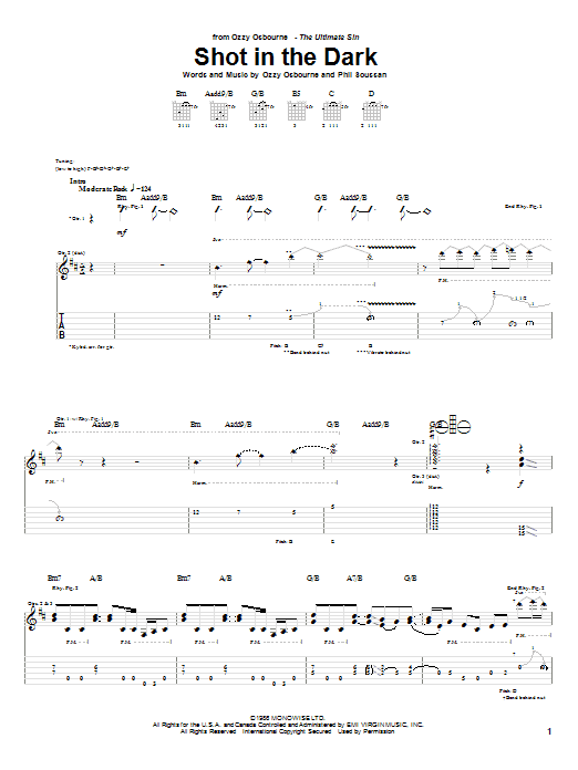 Learn to play Ozzy Osbourne Shot In The Dark sheet music for Guitar Tab in minutes. Ozzy Osbourne Shot In The Dark sheet music notes and chords. Download Printable PDF.