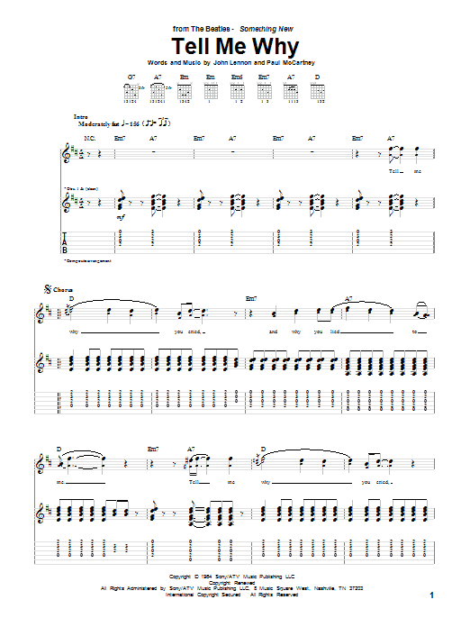 Learn to play The Beatles Tell Me Why sheet music for Guitar Tab in minutes. The Beatles Tell Me Why sheet music notes and chords. Download Printable PDF.