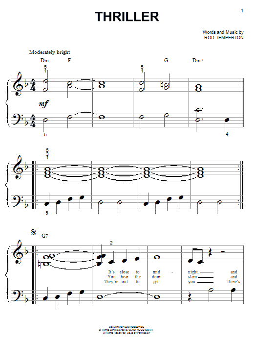 Learn to play Michael Jackson Thriller sheet music for Piano (Big Notes) in minutes. Michael Jackson Thriller sheet music notes and chords. Download Printable PDF.