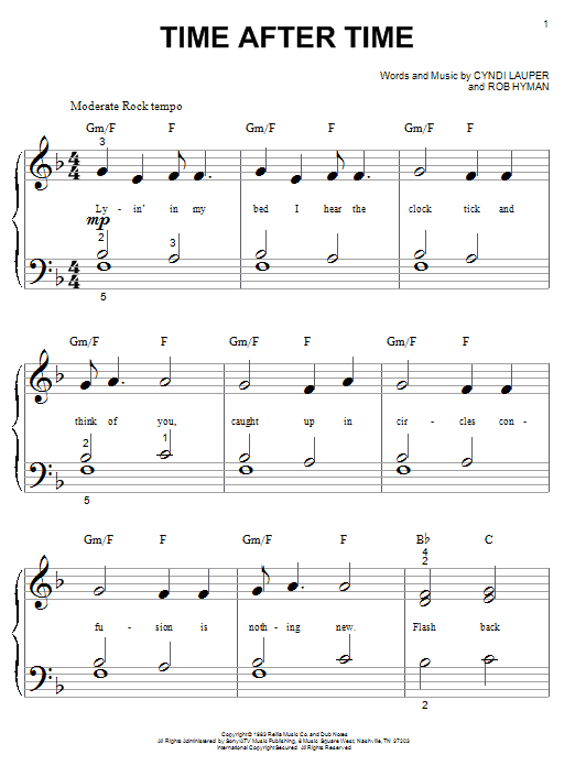 Learn to play Cyndi Lauper Time After Time sheet music for Piano (Big Notes) in minutes. Cyndi Lauper Time After Time sheet music notes and chords. Download Printable PDF.