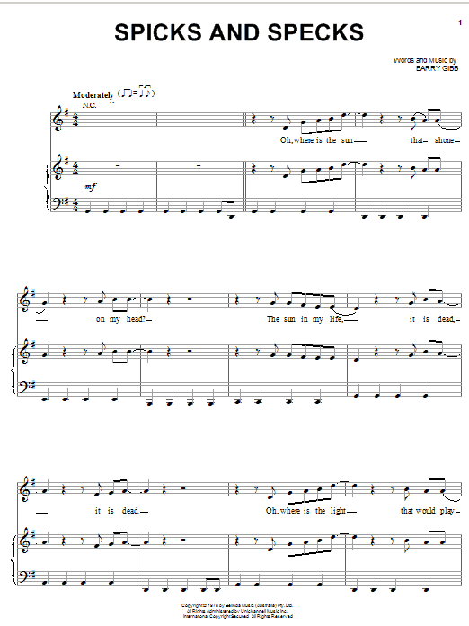 Learn to play Bee Gees Spicks And Specks sheet music for Piano, Vocal & Guitar (Right-Hand Melody) in minutes. Bee Gees Spicks And Specks sheet music notes and chords. Download Printable PDF.
