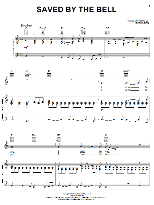 Learn to play Bee Gees Saved By The Bell sheet music for Piano, Vocal & Guitar (Right-Hand Melody) in minutes. Bee Gees Saved By The Bell sheet music notes and chords. Download Printable PDF.