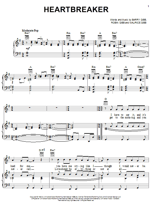 Learn to play Bee Gees Heartbreaker sheet music for Piano, Vocal & Guitar (Right-Hand Melody) in minutes. Bee Gees Heartbreaker sheet music notes and chords. Download Printable PDF.