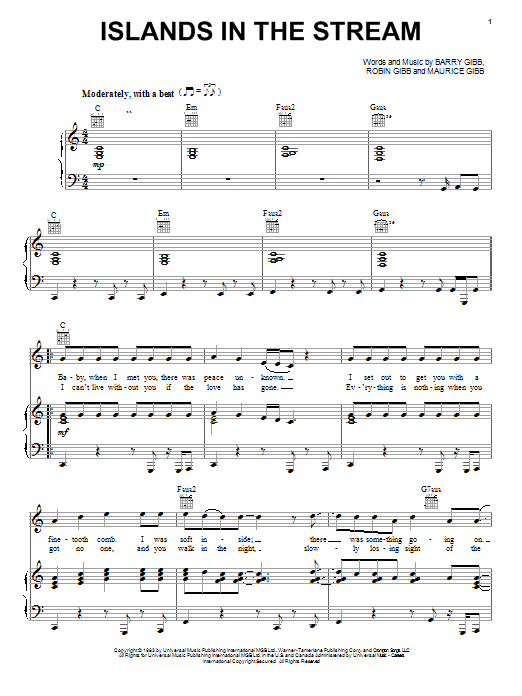 Learn to play Bee Gees Islands In The Stream sheet music for Piano, Vocal & Guitar (Right-Hand Melody) in minutes. Bee Gees Islands In The Stream sheet music notes and chords. Download Printable PDF.
