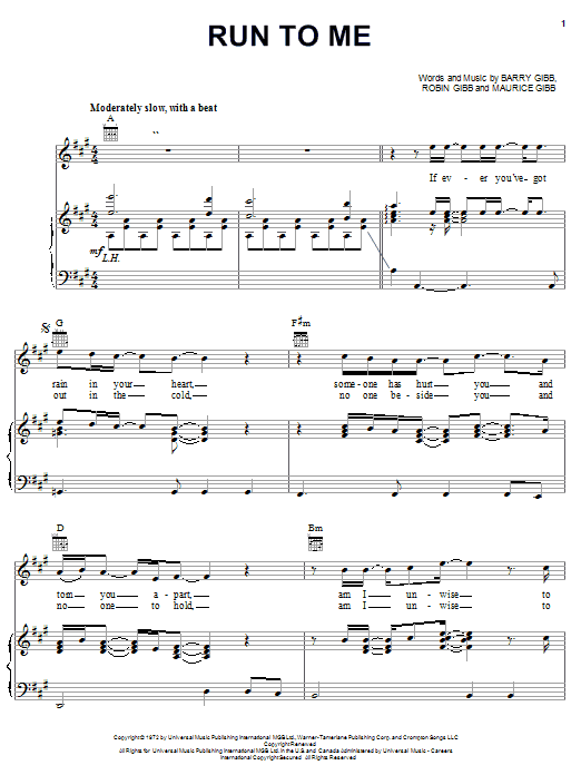 Learn to play Bee Gees Run To Me sheet music for Piano, Vocal & Guitar (Right-Hand Melody) in minutes. Bee Gees Run To Me sheet music notes and chords. Download Printable PDF.