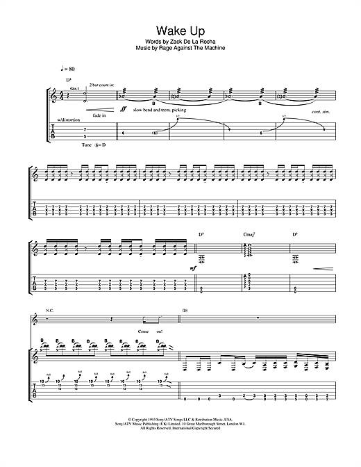 Learn to play Rage Against The Machine Wake Up sheet music for Guitar Tab in minutes. Rage Against The Machine Wake Up sheet music notes and chords. Download Printable PDF.