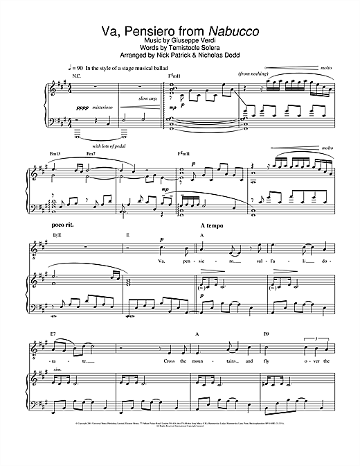 Learn to play Russell Watson Va, Pensiero (Chorus Of The Hebrew Slaves) (from Nabucco) sheet music for Piano, Vocal & Guitar in minutes. Russell Watson Va, Pensiero (Chorus Of The Hebrew Slaves) (from Nabucco) sheet music notes and chords. Download Printable PDF.
