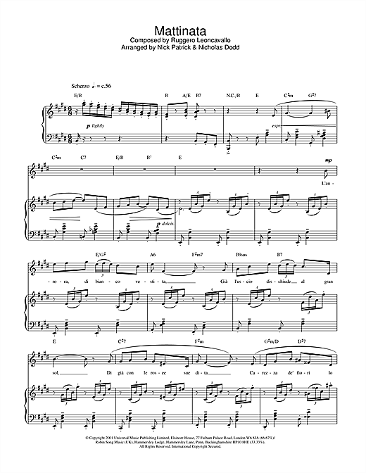Learn to play Russell Watson Mattinata sheet music for Piano, Vocal & Guitar in minutes. Russell Watson Mattinata sheet music notes and chords. Download Printable PDF.
