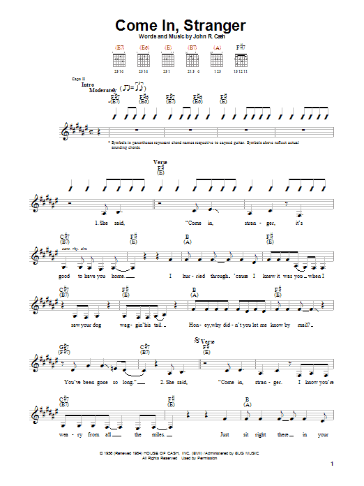 Learn to play Johnny Cash Come In, Stranger sheet music for Guitar with strumming patterns in minutes. Johnny Cash Come In, Stranger sheet music notes and chords. Download Printable PDF.