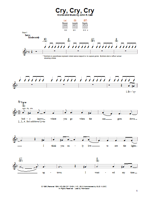Learn to play Johnny Cash Cry, Cry, Cry sheet music for Guitar with strumming patterns in minutes. Johnny Cash Cry, Cry, Cry sheet music notes and chords. Download Printable PDF.