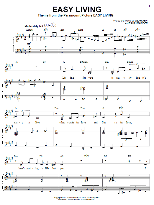 Learn to play Billie Holiday Easy Living sheet music for Piano, Vocal & Guitar (Right-Hand Melody) in minutes. Billie Holiday Easy Living sheet music notes and chords. Download Printable PDF.