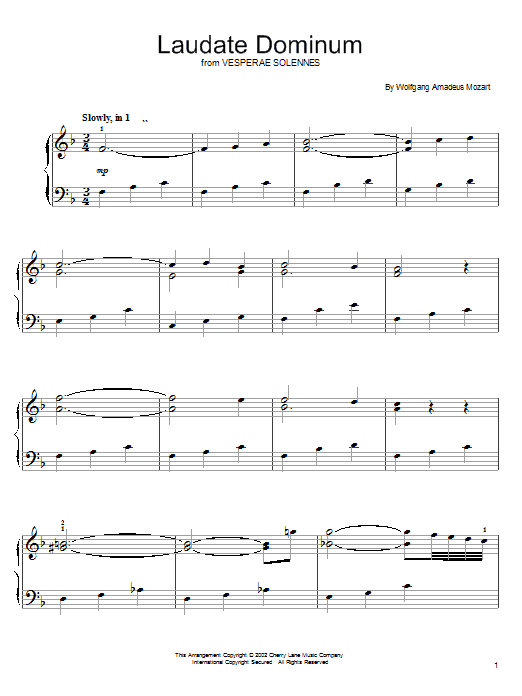 Learn to play Wolfgang Amadeus Mozart Laudate Dominum sheet music for Easy Piano in minutes. Wolfgang Amadeus Mozart Laudate Dominum sheet music notes and chords. Download Printable PDF.