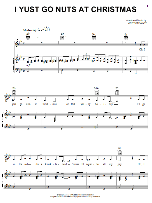 Learn to play Harry Stewart I Yust Go Nuts At Christmas sheet music for Piano, Vocal & Guitar (Right-Hand Melody) in minutes. Harry Stewart I Yust Go Nuts At Christmas sheet music notes and chords. Download Printable PDF.