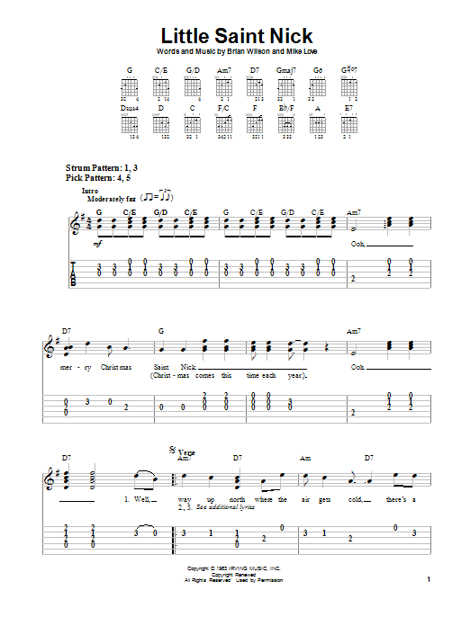 Learn to play The Beach Boys Little Saint Nick sheet music for Easy Guitar in minutes. The Beach Boys Little Saint Nick sheet music notes and chords. Download Printable PDF.