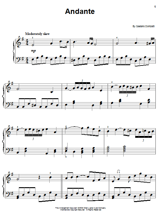 Learn to play Gaetano Donizetti Andante sheet music for Easy Piano in minutes. Gaetano Donizetti Andante sheet music notes and chords. Download Printable PDF.