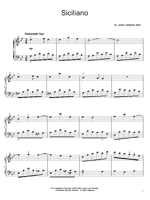Learn to play J.S. Bach Siciliano sheet music for Easy Piano in minutes. J.S. Bach Siciliano sheet music notes and chords. Download Printable PDF.