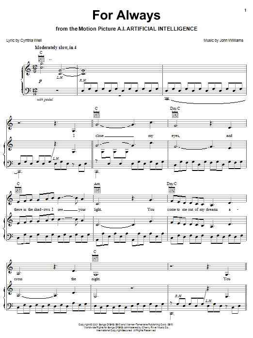Learn to play Josh Groban and Lara Fabian For Always (from AI: Artificial Intelligence) sheet music for Piano, Vocal & Guitar (Right-Hand Melody) in minutes. Josh Groban and Lara Fabian For Always (from AI: Artificial Intelligence) sheet music notes and chords. Download Printable PDF.