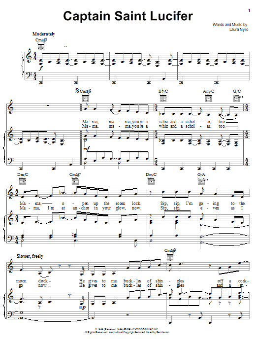 Learn to play Laura Nyro Captain Saint Lucifer sheet music for Piano, Vocal & Guitar (Right-Hand Melody) in minutes. Laura Nyro Captain Saint Lucifer sheet music notes and chords. Download Printable PDF.