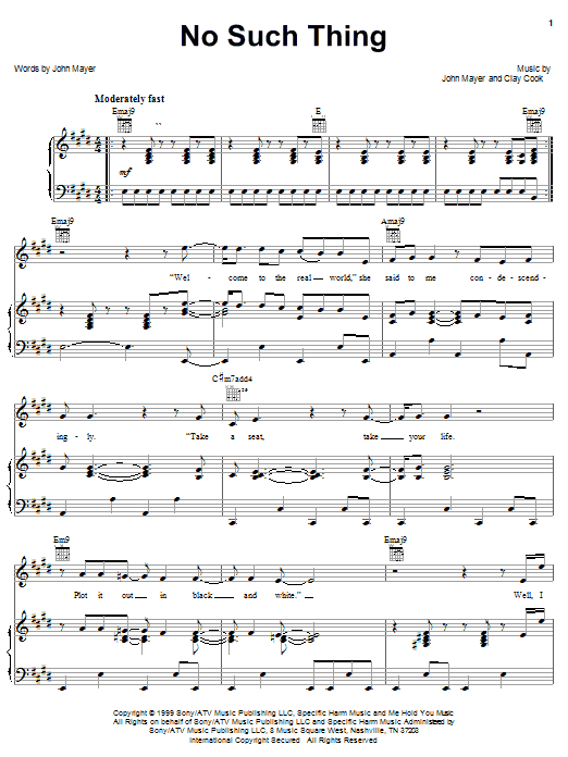 Learn to play John Mayer No Such Thing sheet music for Piano, Vocal & Guitar (Right-Hand Melody) in minutes. John Mayer No Such Thing sheet music notes and chords. Download Printable PDF.