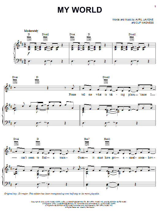 Learn to play Avril Lavigne My World sheet music for Piano, Vocal & Guitar (Right-Hand Melody) in minutes. Avril Lavigne My World sheet music notes and chords. Download Printable PDF.
