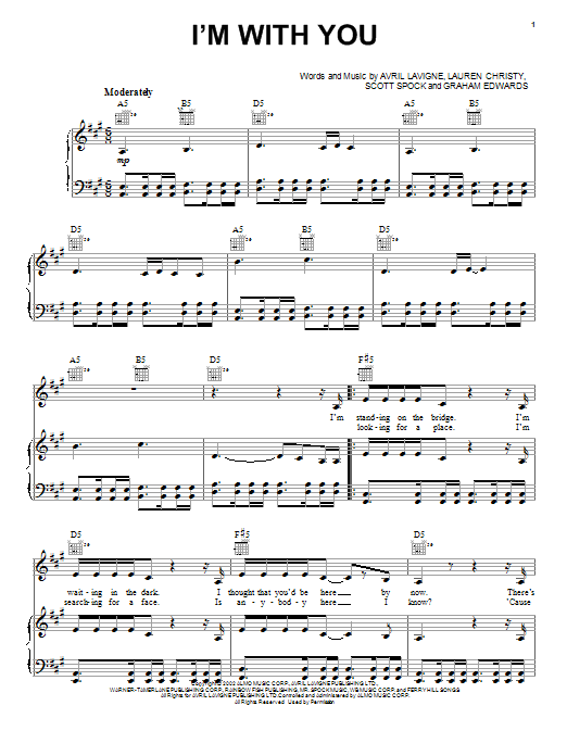 Learn to play Avril Lavigne I'm With You sheet music for Piano, Vocal & Guitar (Right-Hand Melody) in minutes. Avril Lavigne I'm With You sheet music notes and chords. Download Printable PDF.
