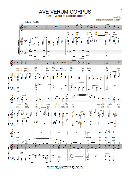 Learn to play Wolfgang Amadeus Mozart Ave Verum (Jesu, Word of God Incarnate) sheet music for Piano, Vocal & Guitar (Right-Hand Melody) in minutes. Wolfgang Amadeus Mozart Ave Verum (Jesu, Word of God Incarnate) sheet music notes and chords. Download Printable PDF.