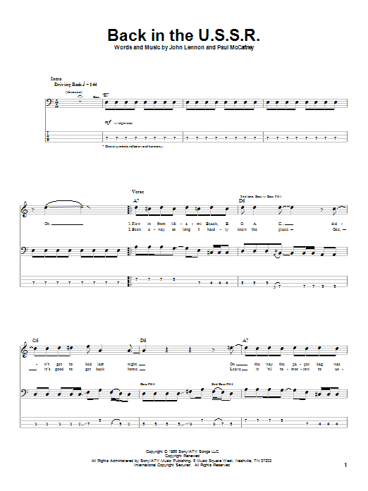 Learn to play The Beatles Back In The U.S.S.R. sheet music for Bass Guitar Tab in minutes. The Beatles Back In The U.S.S.R. sheet music notes and chords. Download Printable PDF.