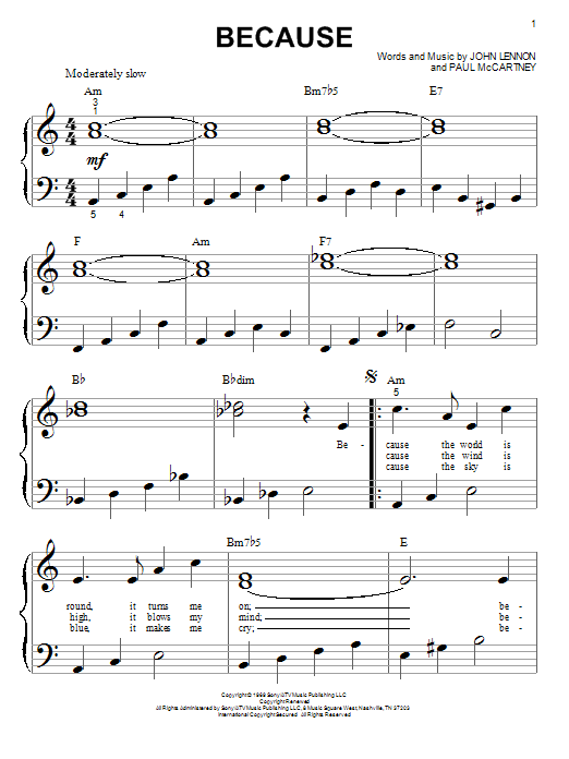 Learn to play The Beatles Because sheet music for Piano (Big Notes) in minutes. The Beatles Because sheet music notes and chords. Download Printable PDF.
